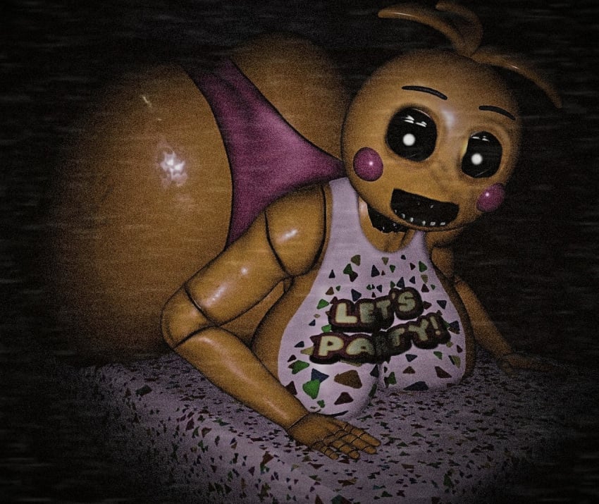 animatronic animatronic_female bubble_butt chicken film_grain five_nights_at_freddy's fnaf masteryorg0 robot robot_girl robot_humanoid robotic security_camera toy_chica_(fnaf)