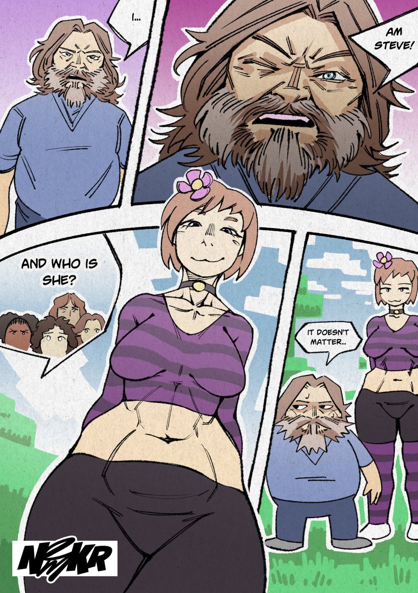 3boys 3girls a_minecraft_movie big_breasts breasts brown_hair dawn_(a_minecraft_movie) female female_focus garrett_garrison henry_(a_minecraft_movie) jack_black jenny_belle_(slipperyt) large_breasts low-angle_view male meme minecraft mojang multiple_boys multiple_girls natalie_(a_minecraft_movie) nem_k._r. speech_bubble steve_(minecraft) text