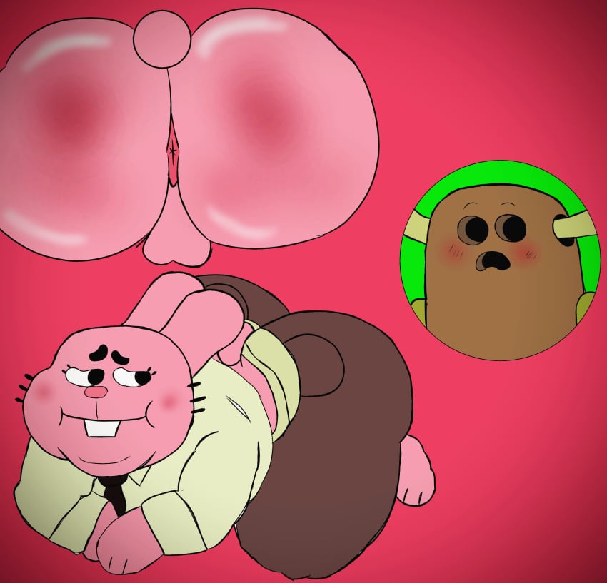 anthro anthro_male big_ass blush blushing blushing_male buns cartoon_network color colored gay huge_ass male male_only patrick_fitzgerald pink_body red_background richard_watterson the_amazing_world_of_gumball thick_ass twitter_link