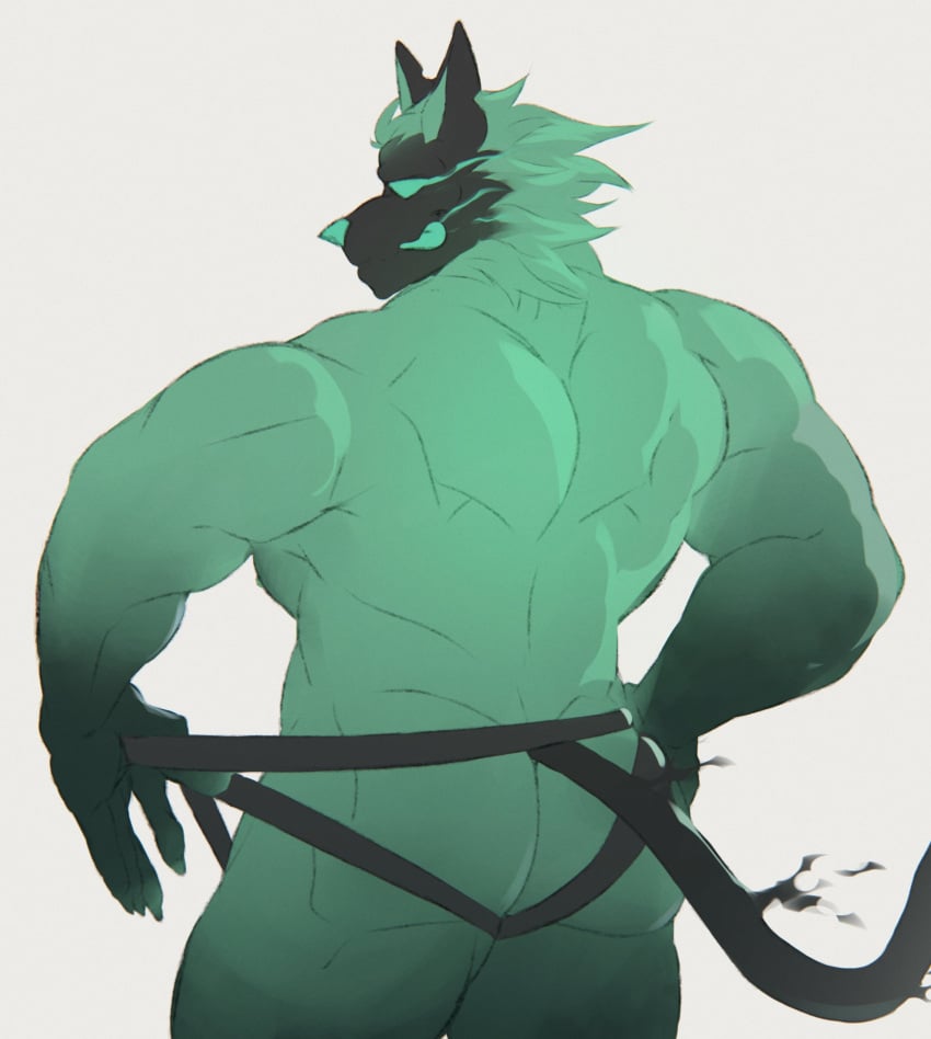 ass back back_view canid canid_demon canine cerberus cerberus_(fortnite) epic_games fortnite from_behind gay green_skin jockstrap jockstrap_pull male muscular muscular_anthro muscular_male ryandidindoome tagme tongue tongue_out