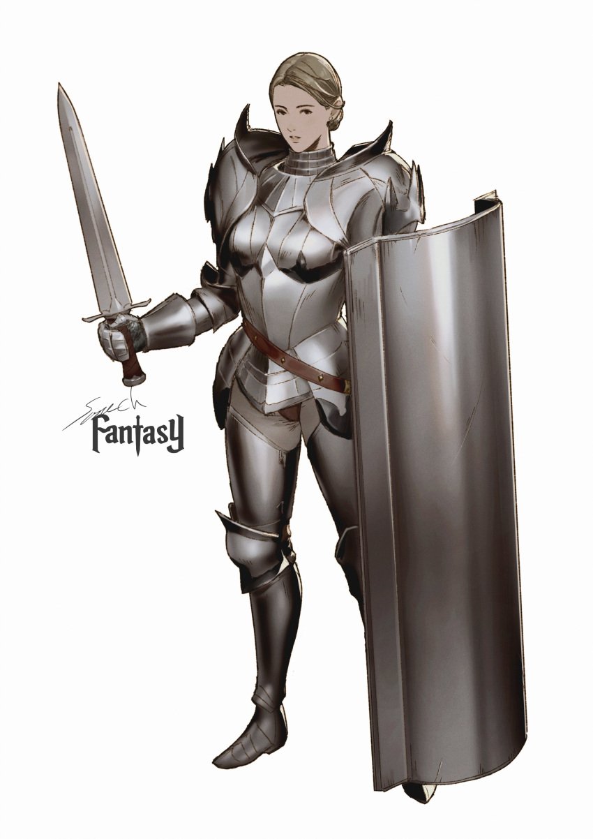 1girls armor big_breasts breasts female female_knight female_warrior holding_sword shield solo sonech sword thick_thighs tsonech wide_hips