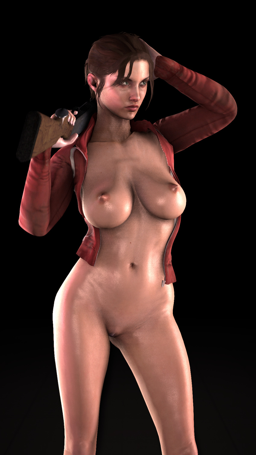 3d barely_clothed big_breasts breasts brown_hair clothing female female_only green_eyes gun head_grab image left_4_dead light-skinned_female light_skin nipples nude nude_female ony_sfm pantless pussy sfm source_filmmaker weapon weapon_on_shoulder zoey_(left_4_dead)