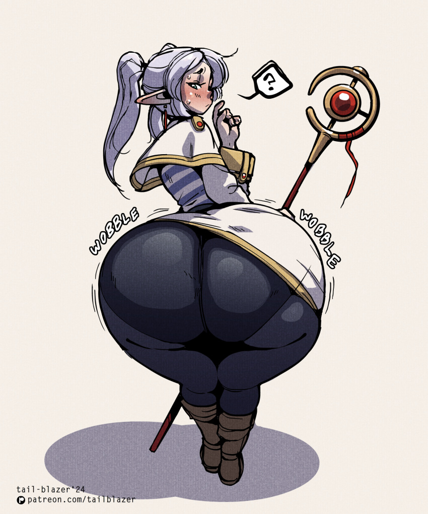 1girls ass ass_body ass_expansion big_ass big_ass_(female) big_butt black_legwear boots bottom_heavy bubble_butt dumptruck_ass elf elf_ears elf_female elf_girl expansion frieren huge_ass light-skinned_female magic_staff pantyhose pantylines short sousou_no_frieren tail-blazer thin_waist twintails white_hair wide_hips