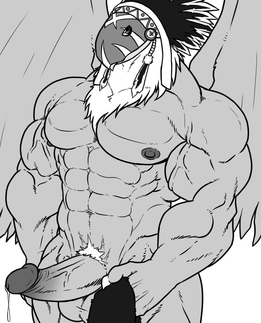 abs avian balls biceps big_penis bird boner cum digimon erection garudamon garudamon_x male male_only mask monochrome muscles nude orgasm penis reclamon solo solo_male vein