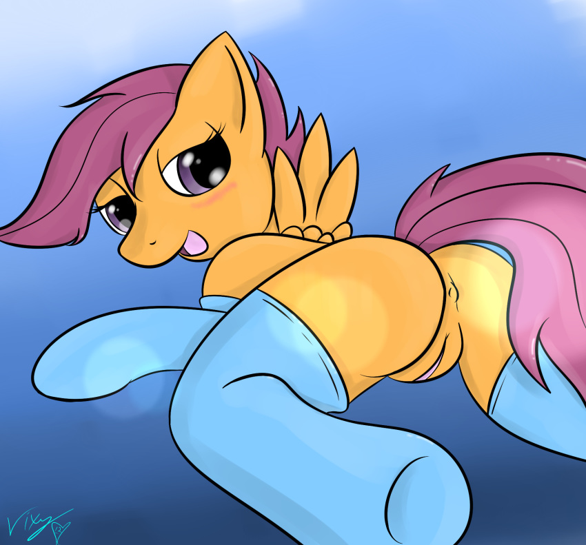 blush cutie_mark_crusaders friendship_is_magic my_little_pony scootaloo_(mlp) smooth_skin stockings vixy