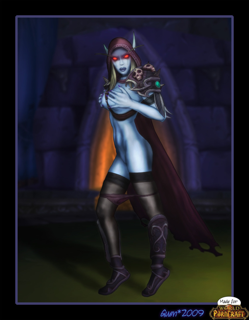 2009 blizzard_entertainment bluegirl91 breast_hold breasts dark_ranger eastern_kingdoms female hidden_breasts horde nipples pants_down sylvanas_windrunner tagme undead undead_(warcraft) undercity warcraft world_of_warcraft