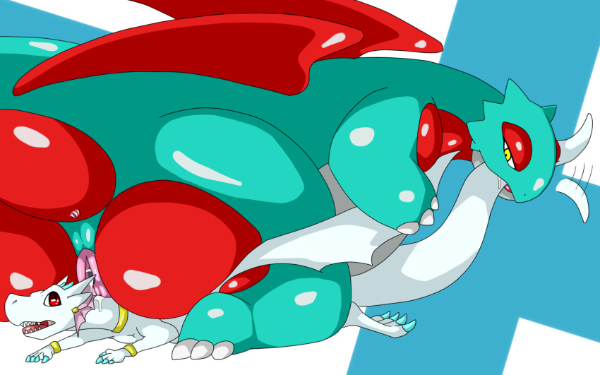 ass color female interspecies nude pokemon salamence size_difference tagme tail_biting vulva