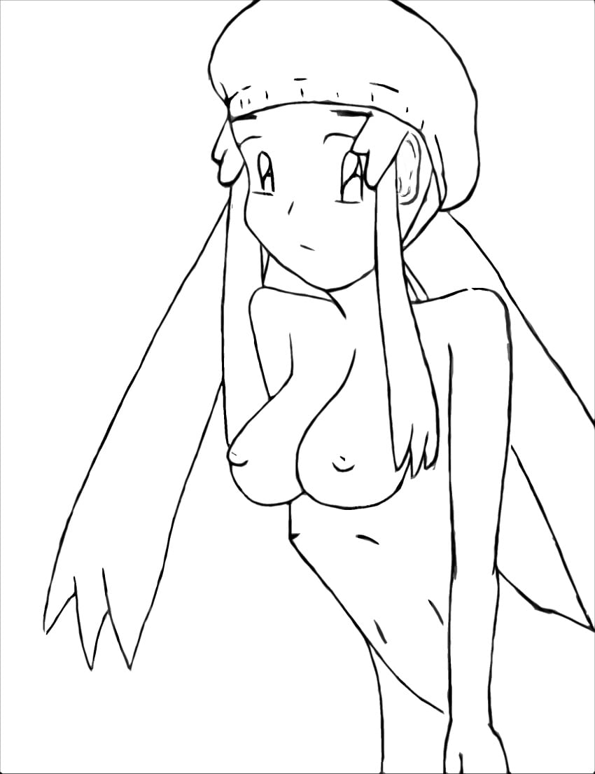 breasts dweller_of_the_air exposed_breasts female female_only fleura_(pokemon) human melody_(pokemon) monochrome pokemon pokemon_(movie) pokemon_the_movie_2000:_the_power_of_one solo