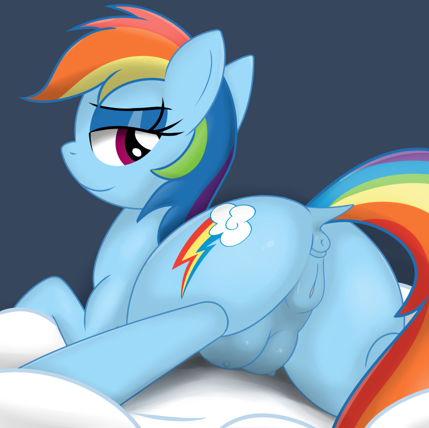 1girls above_average_crotchboobs animal_genitalia anus ardupi ass crotchboob crotchboobs equine female female_only friendship_is_magic fur furry furry_only half-closed_eyes looking_behind my_little_pony pussy rainbow_dash_(mlp) solo solo_female