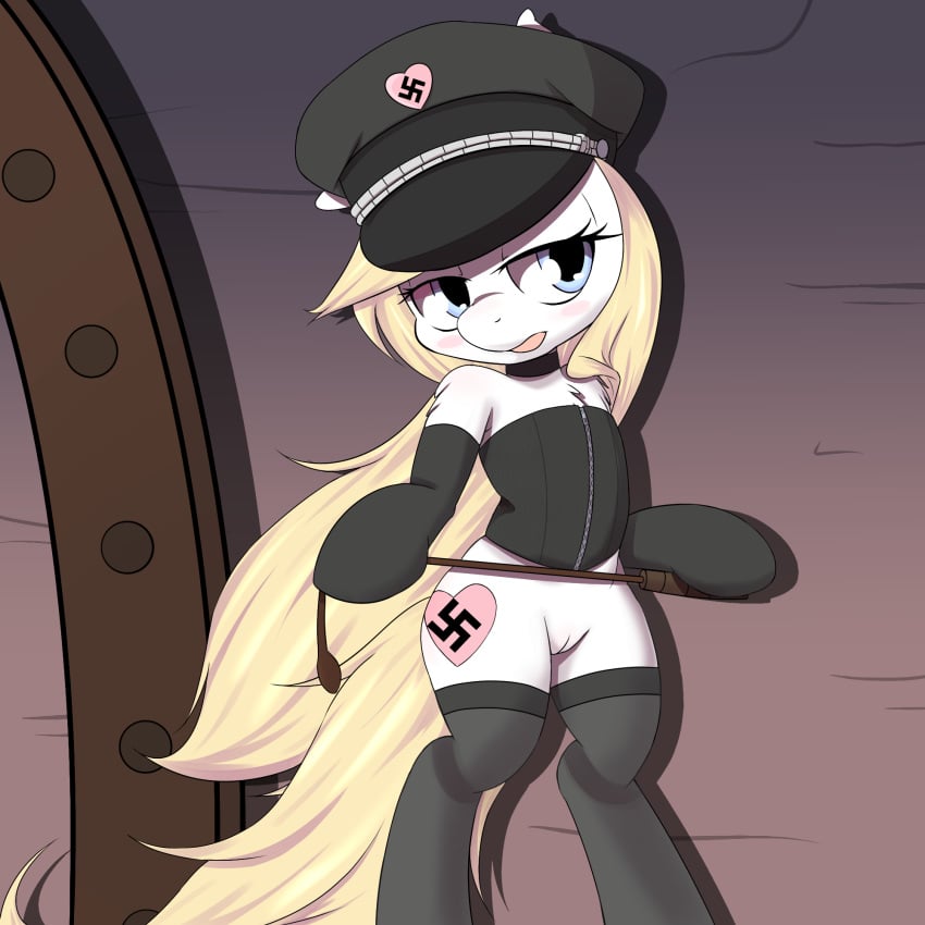 aryanne aryanne_(mlp) corset elbow_gloves equine furry half-closed_eyes horse my_little_pony nazi original_character pussy riding_crop stockings