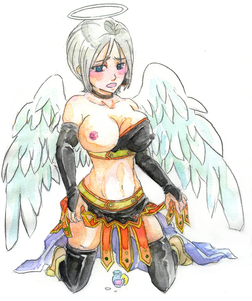 1girls clothing dragon_quest dragon_quest_ix erect_nipples erect_nipples_under_clothes female hdk large_breasts one_breast_out pavo skirt stockings tagme wings