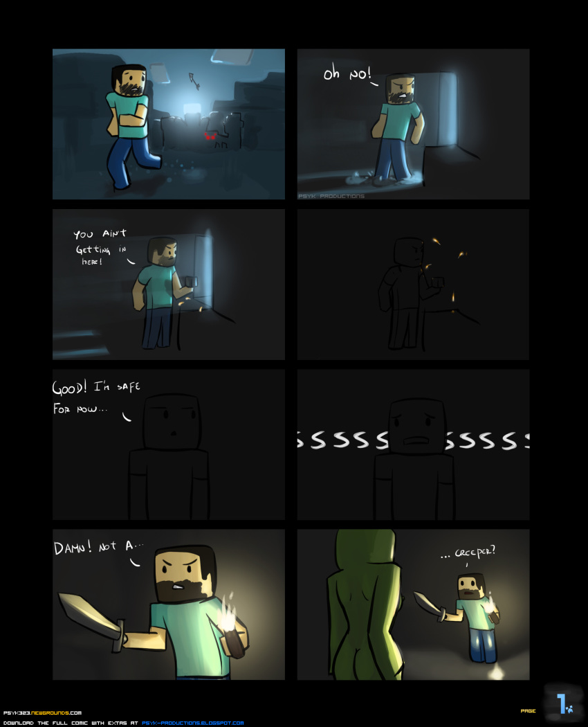 character comic commission creeper minecraft minecraft_(series) minecraft_mob minecraft_xxx mob psyk323 steve_(minecraft) tagme text