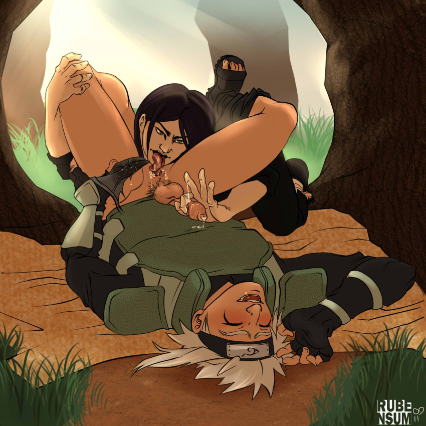 2boys balls black_hair blush blushing boots closed_eyes cum cum_in_clothes cum_in_hand cum_in_mouth cum_on_fingers ejaculation forehead_protector forest gloves green_eyes hand_on_leg handjob headband human in_the_woods jiraiya leg_grab leg_up legs_up long_hair long_tongue looking_at_partner lying_on_floor male male_only naruto naruto_shippuden orochimaru pale-skinned_male pale_skin pants_removed penis pleasure_face pubic_hair rimjob rubensum smile smiling tongue tongue_out uncut white_hair yaoi