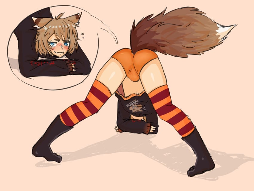 ass big_ass big_butt blue_eyes brown_hair cute feet femboy femboy_only fox fox_boy fox_ears fox_tail furry kawaii male pale_skin short_hair smug smug_face soft streamer thighhighs trap tsundere virtual_youtuber vtuber youtuber