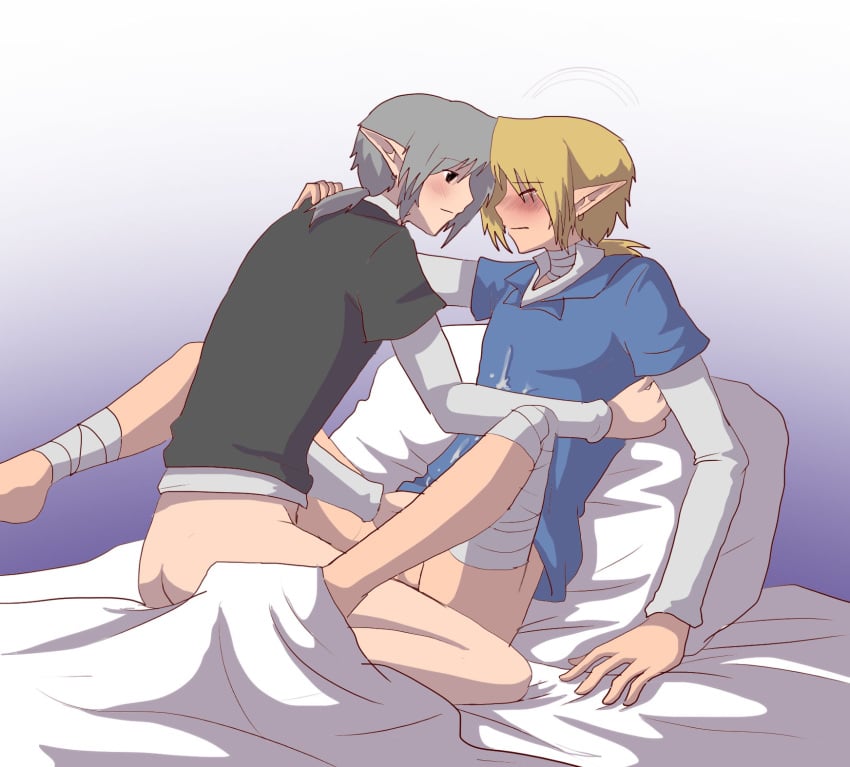 angelofhapiness bandage blush cum cum_on_clothes cum_on_shirt dark_link gay handjob light-skinned_male link link_(ocarina_of_time) male multiple_males multiple_persona ocarina_of_time official_alternate_costume selfcest the_legend_of_zelda yaoi