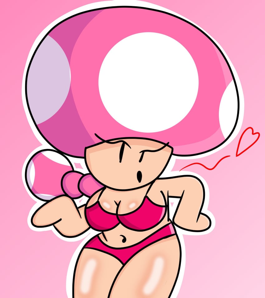 1girl 1girls 2d_(artwork) artist_request bikini blowing_kiss breasts female female_only heart light-skinned_female light_skin looking_at_viewer magenta_bikini mario_(series) mob_face mushroom mushroom_cap mushroom_girl mushroom_humanoid nintendo pigtails posing shiny_skin solo tagme tagme_(artist) thick_thighs thighs toadette underwear