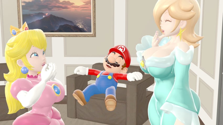 3d before_sex blonde_hair blue_dress blue_eyes clothed erection futanari kabalmystic laughing mario mario_(series) mr_plushgore pink_dress princess princess_peach princess_rosalina sfm source_filmmaker super_mario_bros.