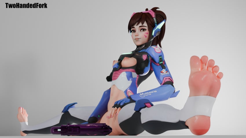 1girls 3d bottomless bottomless_female breasts breasts_out brown_hair d.va feet female female_focus female_only foot_fetish foot_focus functionally_nude functionally_nude_female medium_breasts nipples overwatch overwatch_2 soles solo solo_female solo_focus stirrup_legwear tied_hair twohanded_fork video_game_character