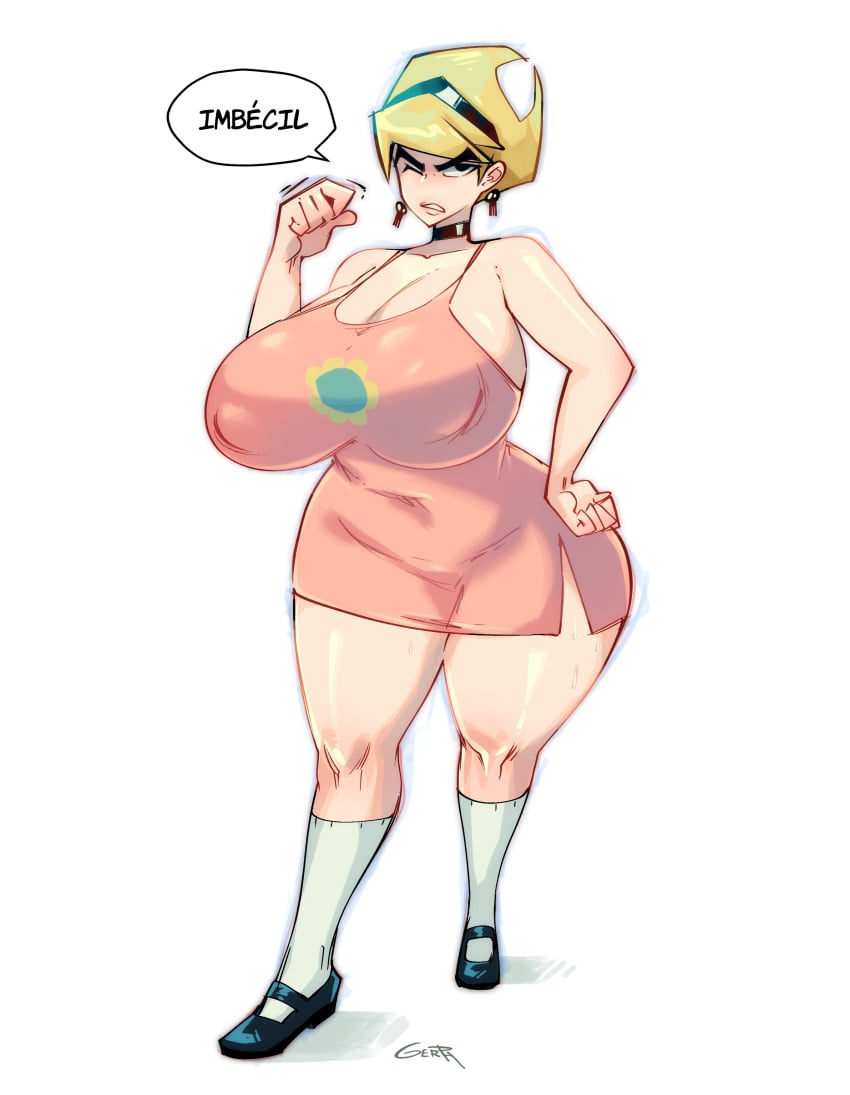 1girls absurd_res aged_up annoyed annoyed_expression breasts dress female female_only gerph hi_res large_breasts light-skinned_female light_skin looking_at_viewer mandy_(billy_and_mandy) solo the_grim_adventures_of_billy_and_mandy thick_thighs thighs white_background wide_hips