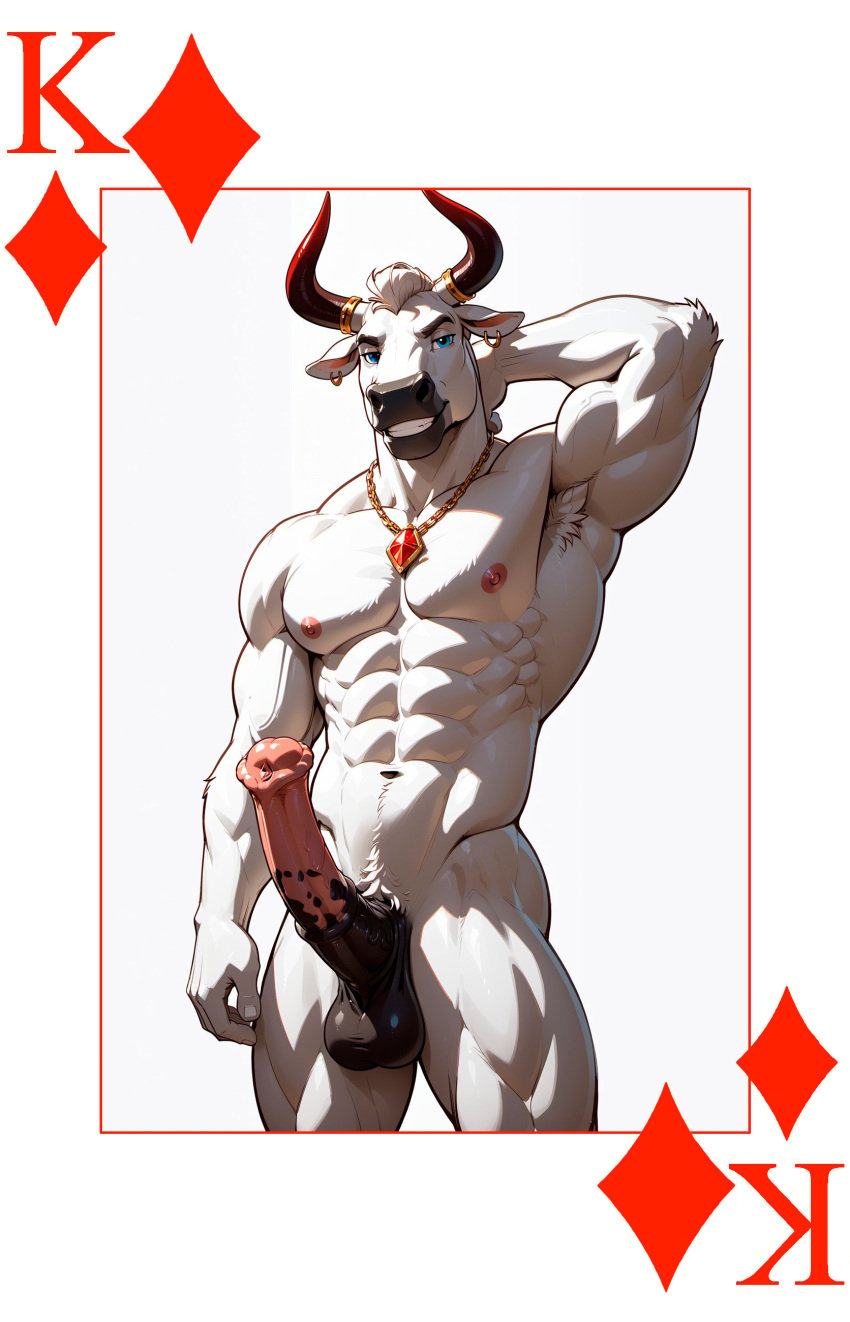 abs absurd_res ai_assisted armpit armpit_hair balls big_penis blue_eyes bovine bull erection furry hand_behind_head horns horsecock jewelry looking_at_viewer male muscular muscular_male necklace nipples short_hair solo solo_male standing white_body white_hair yeenashaven