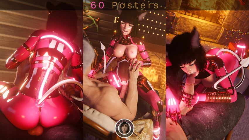 1boy 1girls 3d big_penis brown_eyes brown_hair bubble_ass bubble_butt cat_ears christmas cowgirl_position cum cum_in_mouth cum_on_face d.va demon_tail exposed_breasts exposed_pussy fangs gold_(metal) gold_armor handjob high_heels image image_set latex latex_suit licking licking_penis long_nails medium_breasts overwatch overwatch_2 pink_latex rocking_chair short_hair trsensualstudio watermark