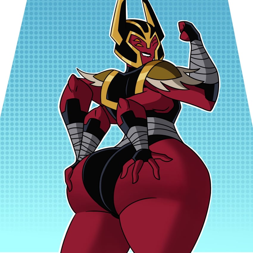 4_arms 4_eyes alternate_version_available ass ass_focus ass_grab ben_10 ben_10_omniverse biting_own_lip cartoon_network fit_female flexing helmet lip_biting looking_back looking_back_at_viewer looma_red_wind multi_arm multi_eye muscular_female presenting_ass red_body red_skin tetramand thomzone winking_at_viewer