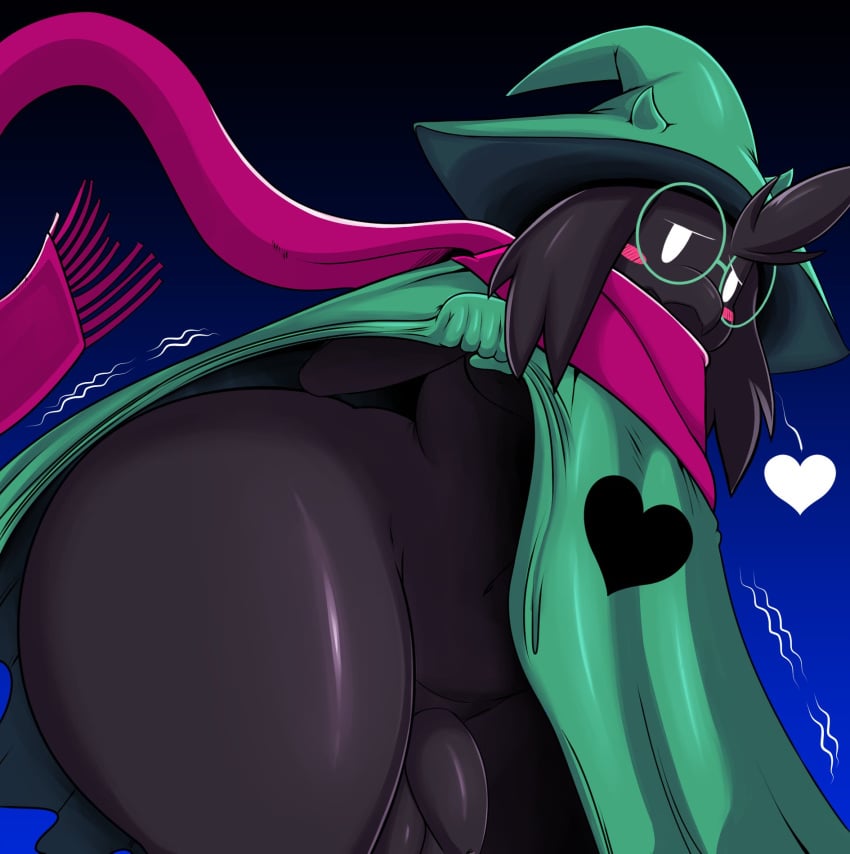 1boy deltarune embarrassed femboy glasses hat ralsei scarf thick_thighs undertale undertale_(series) wide_hips