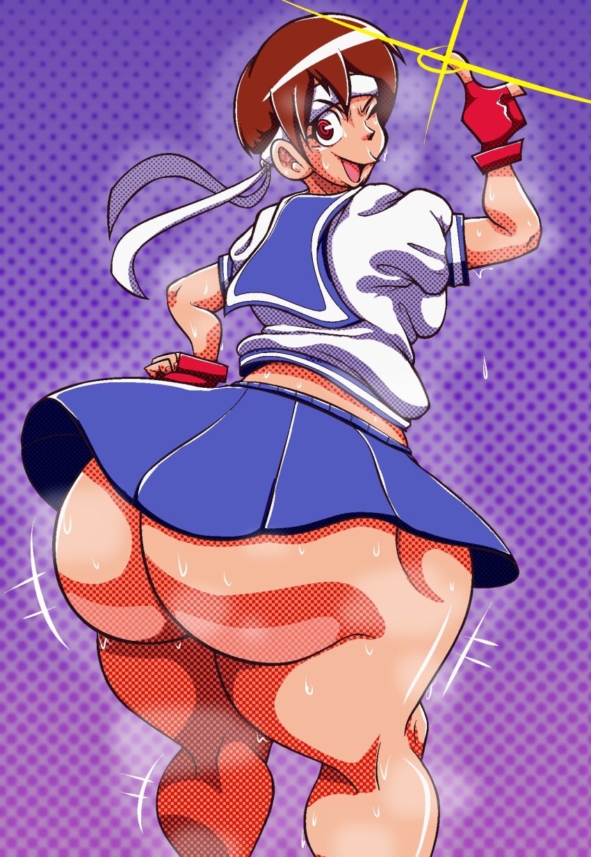 1girls ;o ass_bigger_than_head ass_cleavage bandana big_ass bottom_heavy bottomless bottomless_skirt brown_hair bubble_ass bubble_butt caked_up capcom cheesecake chubby chubby_female clapping_ass color dumptruck_ass dumptruck_butt fat_ass gloves headband huge_ass looking_at_viewer looking_back miniskirt musk musk_clouds nasty_spaghjett open_mouth plump pointing pointing_up posing posing_for_the_viewer red_eyes sakura_kasugano school_uniform schoolgirl short_hair skirt steam steaming_body steamy_breath street_fighter sweat sweatdrop sweating thick_ass thick_thighs thunder_thighs tomboy voluptuous wide_hips wink winking_at_viewer