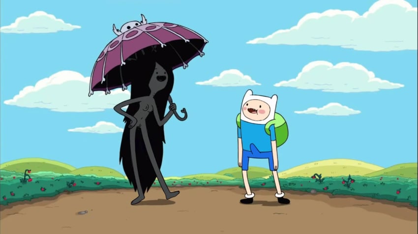 1boy adventure_time anotherymous barefoot black_hair breasts clothed_male_nude_female edit erection erection_under_clothes female finn_the_human human long_hair looking_at_another marceline nude nude_female nudist outdoors pussy screenshot_edit standing umbrella vampire vampire_girl