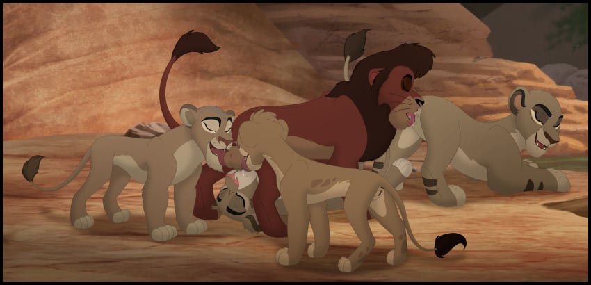 balls bodily_fluids brown_body disney erection felid female feral genitals group hi_res imara_(the_lion_guard) kaion kasi_(the_lion_guard) kovu_(the_lion_king) licking lion male male/female mammal oral pantherine penis sex shabaha_(the_lion_guard) tail tazama_(the_lion_guard) the_lion_guard the_lion_king tongue