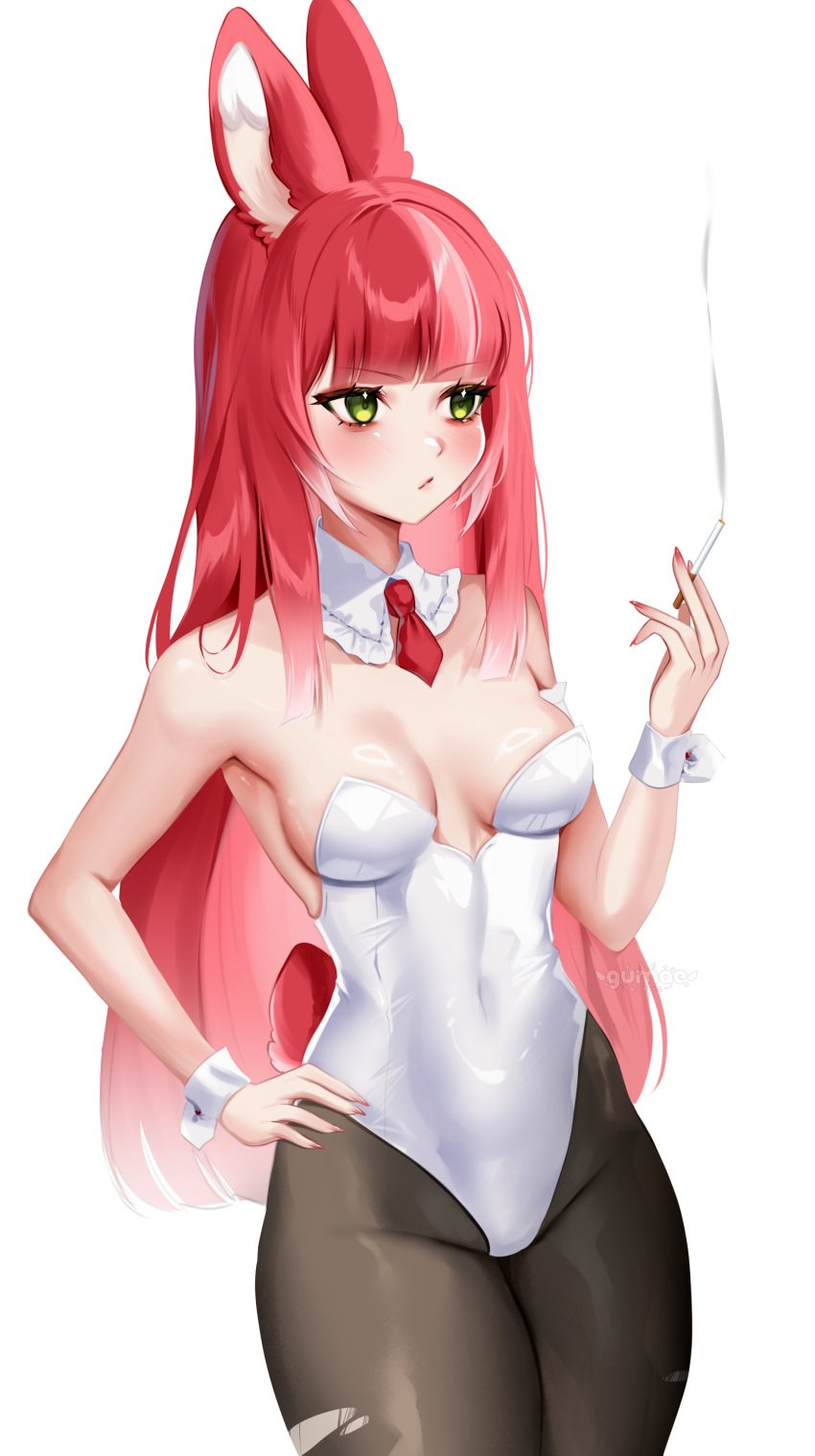 animal_ears cigarette gumae long_hair red_hair virtual_youtuber