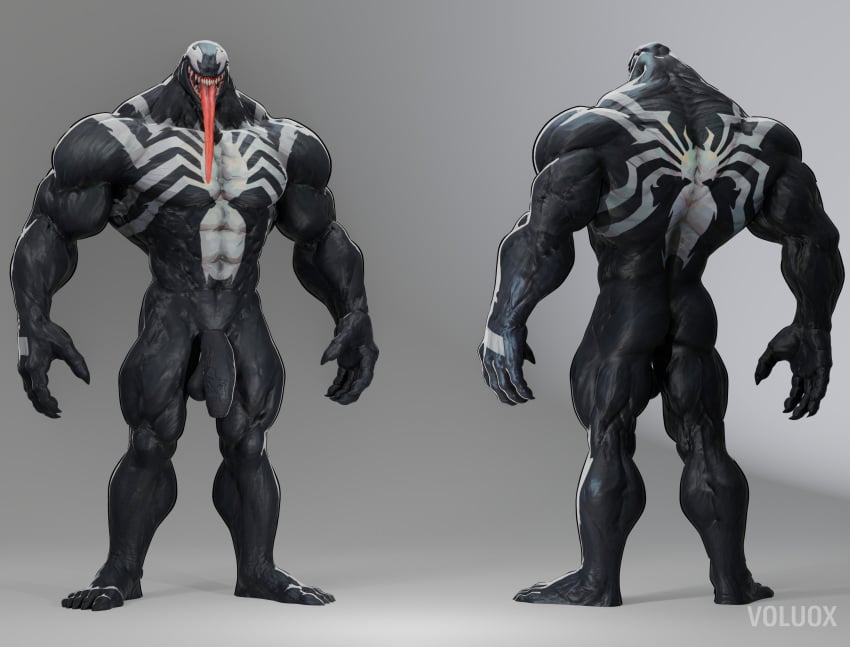 3d abs alien balls biceps digital_media_(artwork) genitals hi_res humanoid long_tongue male marvel muscular muscular_humanoid muscular_male pecs penis solo symbiote tongue vein veiny_penis venom_(marvel) voluox