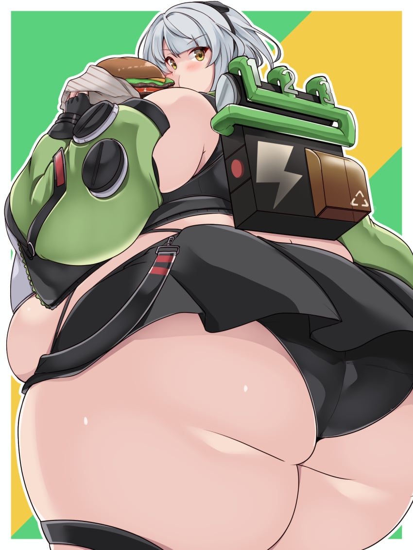 1girls 2024 anby_demara ass bbw belly burger eating fat_fetish female female_focus hi_res high_resolution highres huge_ass huge_belly huge_thighs kurocaze looking_back overweight overweight_female panties plump short_hair solo solo_female solo_focus thick_thighs thighs underwear upskirt voluptuous white_hair zenless_zone_zero