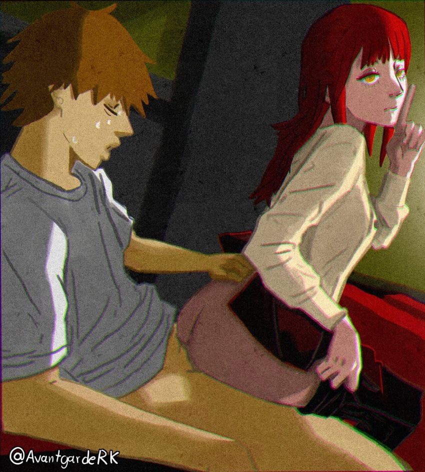 1boy 1boy1girl 1girls ass ass_focus avant_garde_(artist) avantrk chainsaw_man cinema denji_(chainsaw_man) female female_on_top makima_(chainsaw_man) male movie_theater sex tagme teen teen_boy teenage teenage_boy teenager