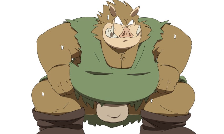 2025 absurd_res anthro bodily_fluids brown_body bulge clothing dragon_quest eto1212 hi_res kemono male mammal orc_(dragon_quest) overweight overweight_male simple_background solo square_enix suid suine sus_(pig) sweat underwear white_background wild_boar