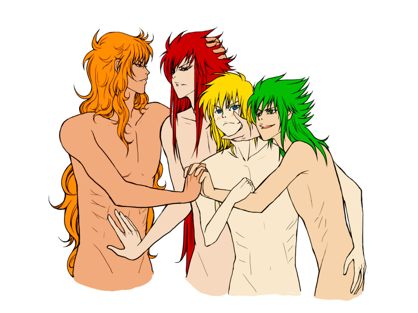 agathaxe aquarius_camus cygnus_hyoga green_hair kraken_isaac male_only saint_seiya scorpio_milo