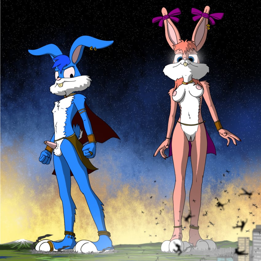 anthro babs_bunny breasts buster_bunny color female fur furry male mammal outdoors penis rabbit standing tagme tiny_toon_adventures uncensored warner_brothers xtreme7