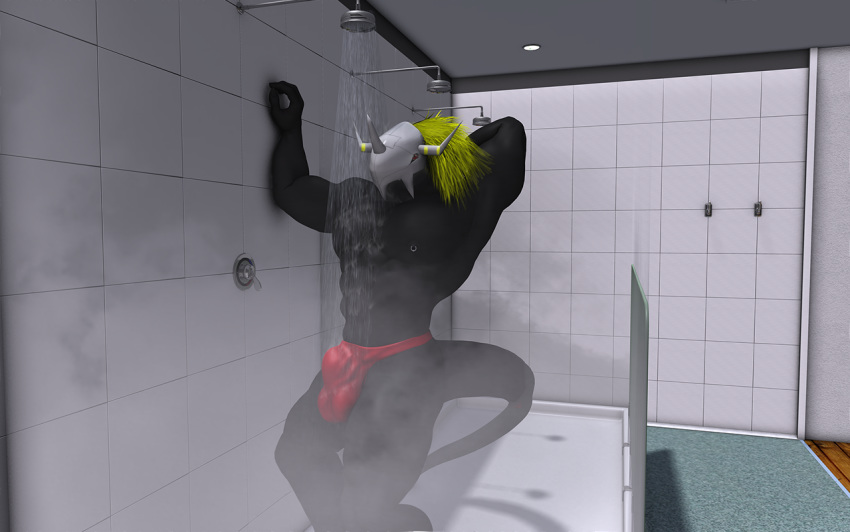 blackwargreymon bulge digimon drayce male male_only muscles reaver2kl4u shower solo speedo steamy swimsuit tagme wet