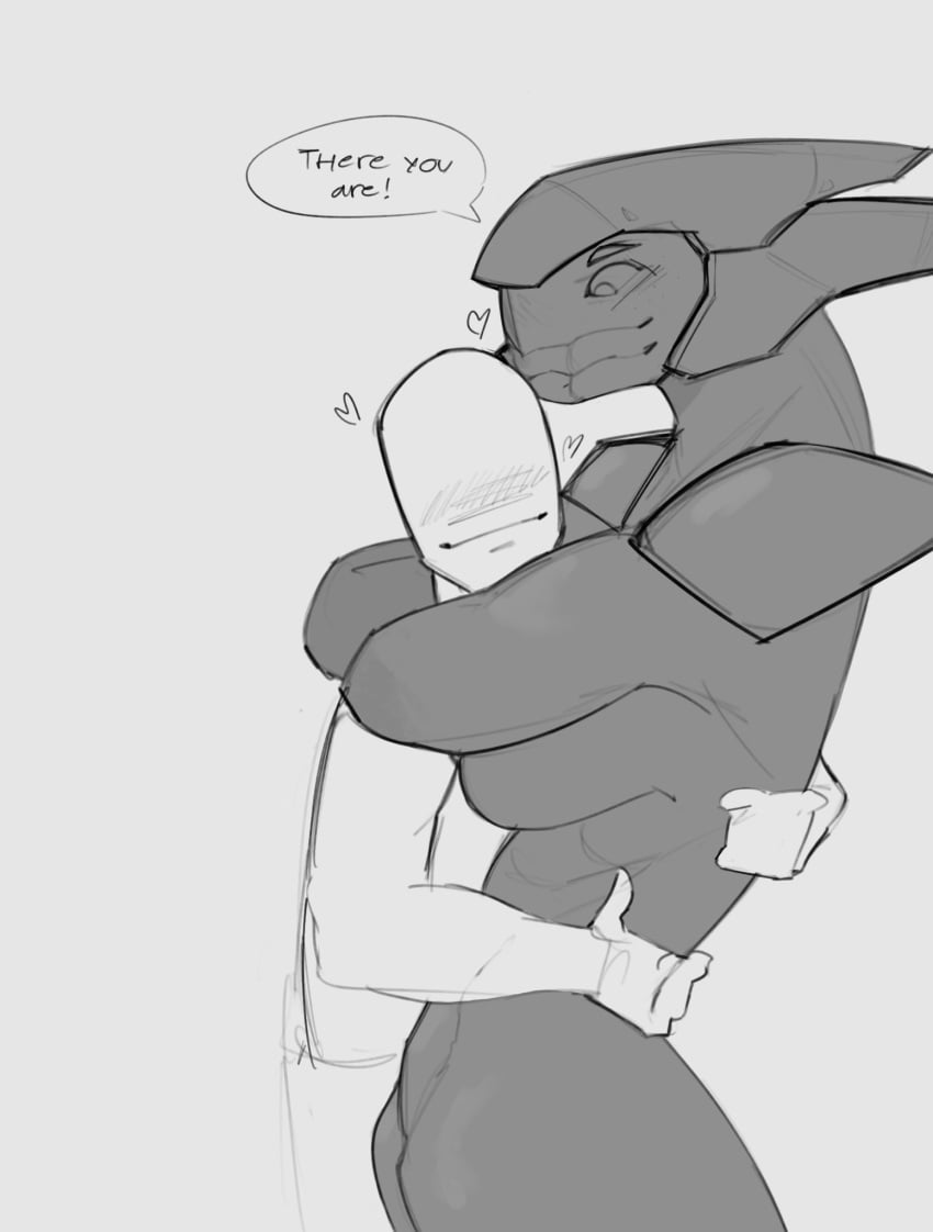 female_sangheili halo halo_(game) halo_(series) hugging hugging_another monochrome sangheili spl4ts taller_female