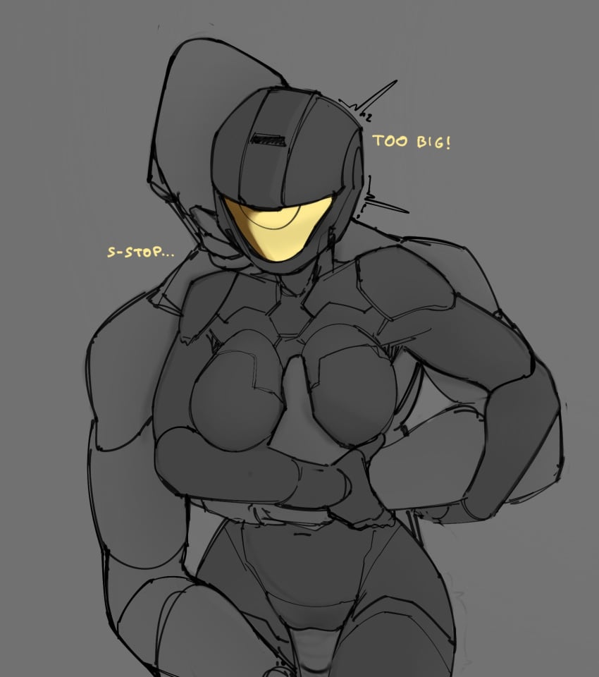 dialogue female female_spartan_(halo) halo halo_(game) halo_(series) hand_on_chest monochrome sangheili sitting_on_lap spartan_(halo) spl4ts text