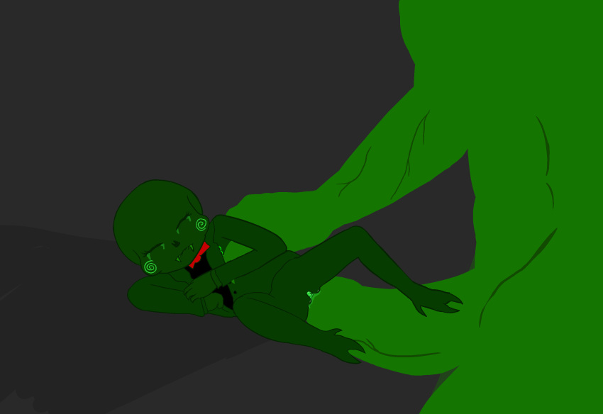 1boy 1girls bald calliope cherub closed_eyes clothing crying green_skin grey_background homestuck huge_cock incest lord_english ms_paint_adventures muscular penis pussy rape sharp_teeth size_difference straight tears vaginal_penetration webcomic