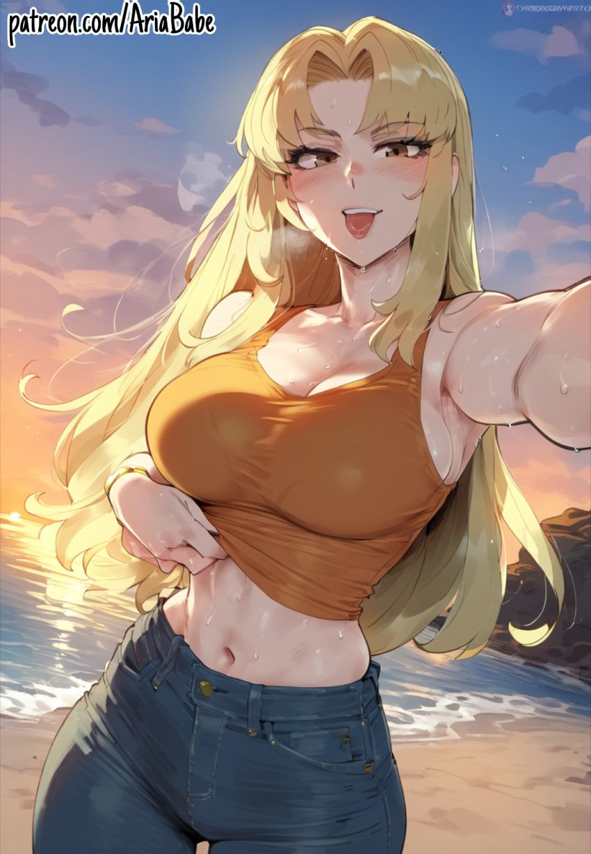aesthetic ai_generated ariababe beach jujutsu_kaisen patreon sunset teasing yuki_tsukumo