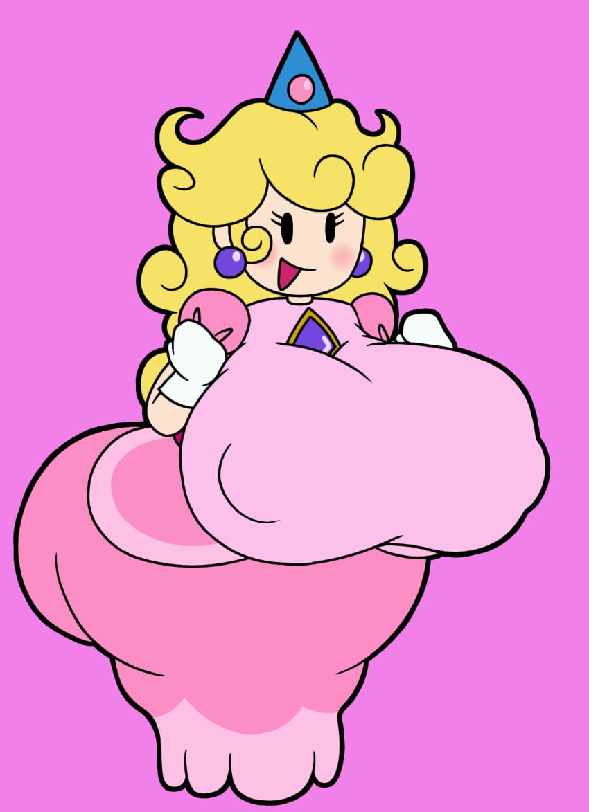 blue_hat hyper mad_(series) mario_(series) mr_artstyle_(artist) parody pink_dress princess_peach purple_gem shortstack