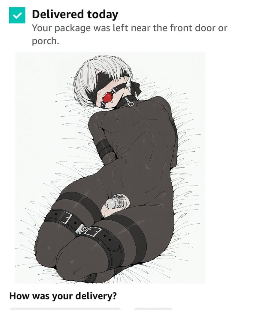 1boy ai_generated ball_gag black_clothing blindfold bondage character_request chastity_cage femboy femboy_only femboysub feminine_male fucktoy gagged imminent_rape kidnapped leather_straps nier:_automata restrained sex_slave short_hair sissy slave small_penis sondu tagme thick_thighs thighs