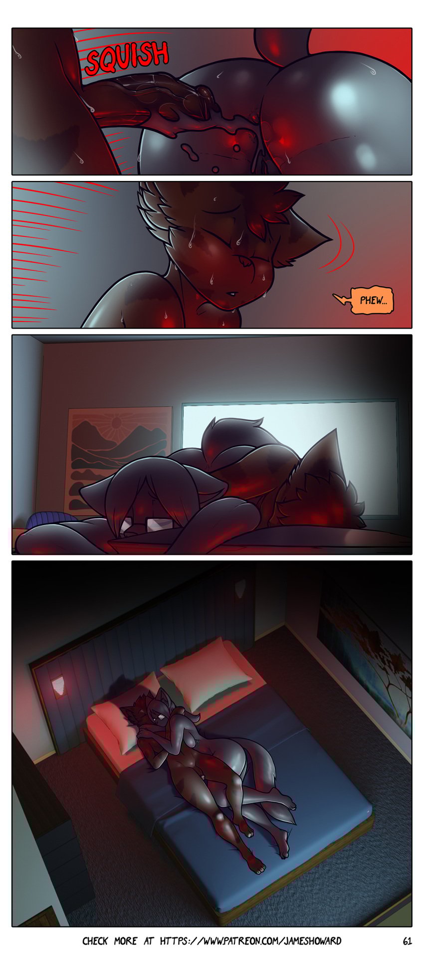 absurd_res after_sex agatha_(james_howard) age_difference alphonse_(james_howard) anal anthro bodily_fluids comic cougar cum cum_in_ass cum_inside dialogue domestic_cat duo eyewear felid feline felis female genital_fluids glasses hi_res infidelity james_howard male male/female mammal patreon sweat