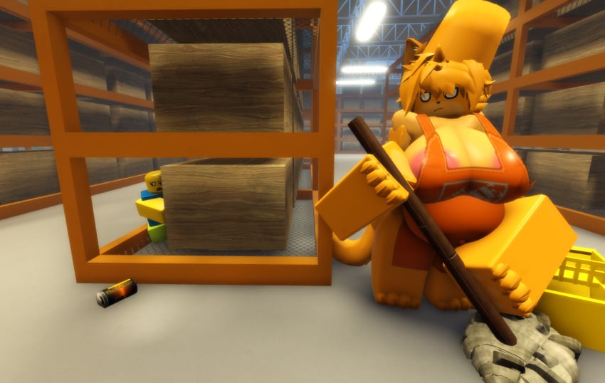 1boy 1girls anthro big_female bloxy_cola broom catte_(kaiju_paradise) chubby chubby_female female furry human kaiju_paradise male noob ravenuwu roblox roblox_game robloxian self_upload size_difference small_male soda_can tagme terrified terrified_expression