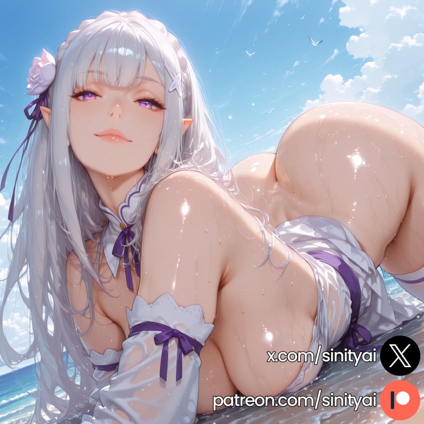 1girls 2025 ai_generated ass big_ass big_breasts emilia_(re:zero) female hi_res high_quality high_resolution highres huge_ass huge_breasts huge_thighs nsfw re:zero_kara_hajimeru_isekai_seikatsu sinity small_waist thick_thighs thin_waist