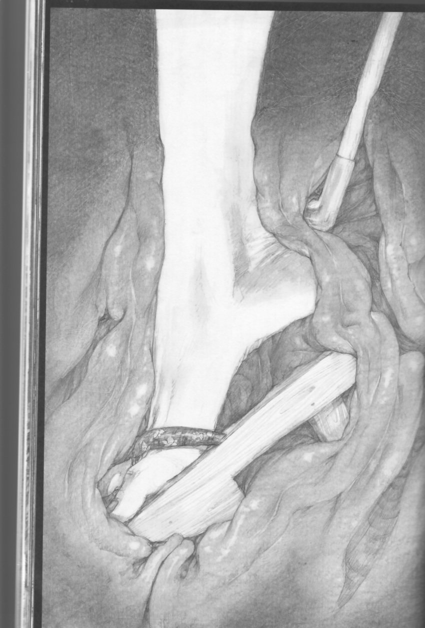 anal feet geta guro highres hiroaki_samura insertion large_insertion monochrome pencil sandal sandals scan x-ray