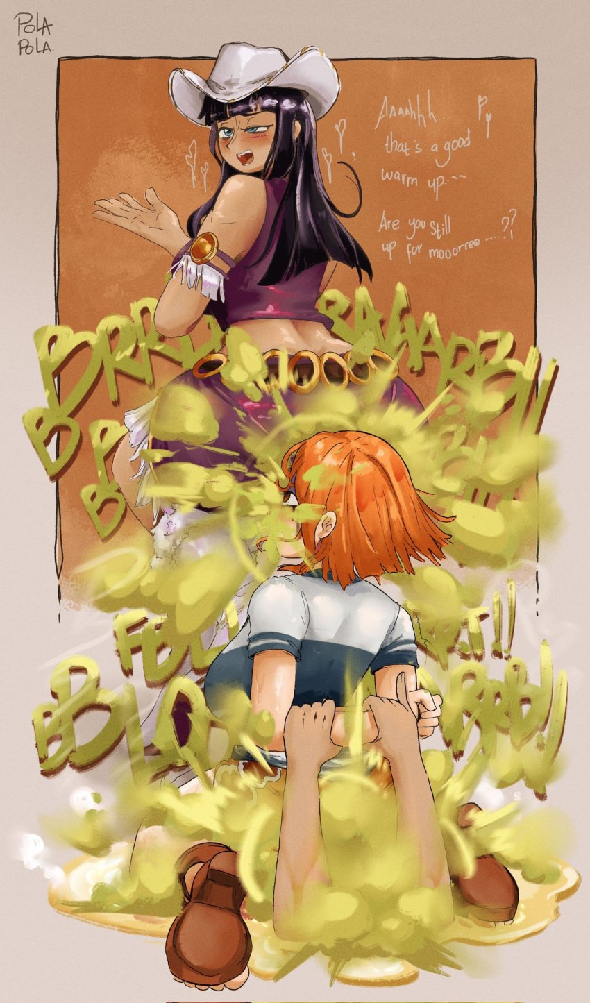2females 2girls akuma_no_mi black_hair black_hair_female blush bondage cat_burglar_nami devil_fruit fart fart_cloud fart_eating fart_everywhere fart_fetish fart_focus farting farting_in_face farting_on_another farting_on_face farts feeding_farts female flower_flower_fruit forced_kneeling ginger ginger_female ginger_hair hana_hana_no_mi light-skinned_female light_skin miss_all_sunday nami_(one_piece) nico_robin omorashi one_piece peeing peeing_on_floor peeing_self piss_play piss_soaked_clothes pissing_on_floor pissing_self polapolabianda shonen_jump wetting wetting_self
