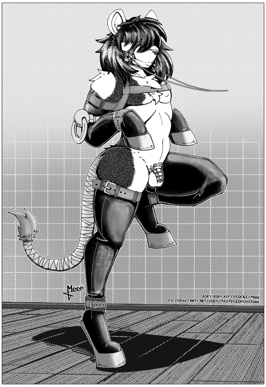 being_lead black_and_white bondage bondage boots bound briddle briddle_gag chastity_(disambiguation) clothing felid footwear gag gagged hair harness hi_res hoof_boots hooves lion long_hair mammal mane masterzoroark666 monochrome pantherine reins restrained shoes themed walking